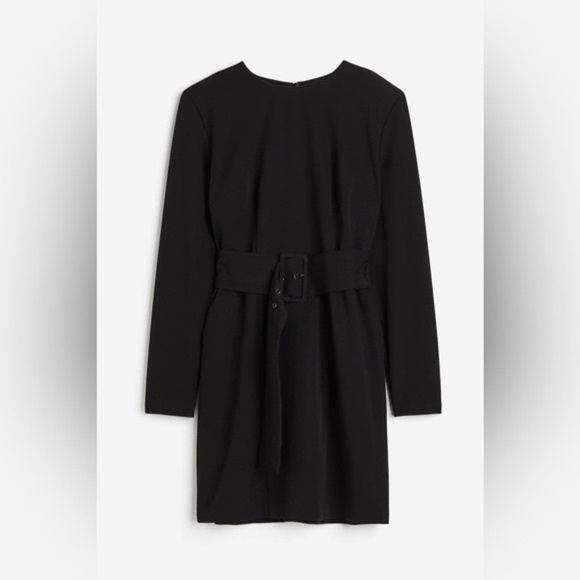 H&M - Black Belted Midi Formal SHOULDER-PAD DRESS - Plus Size XXL - Picture 1 of 6